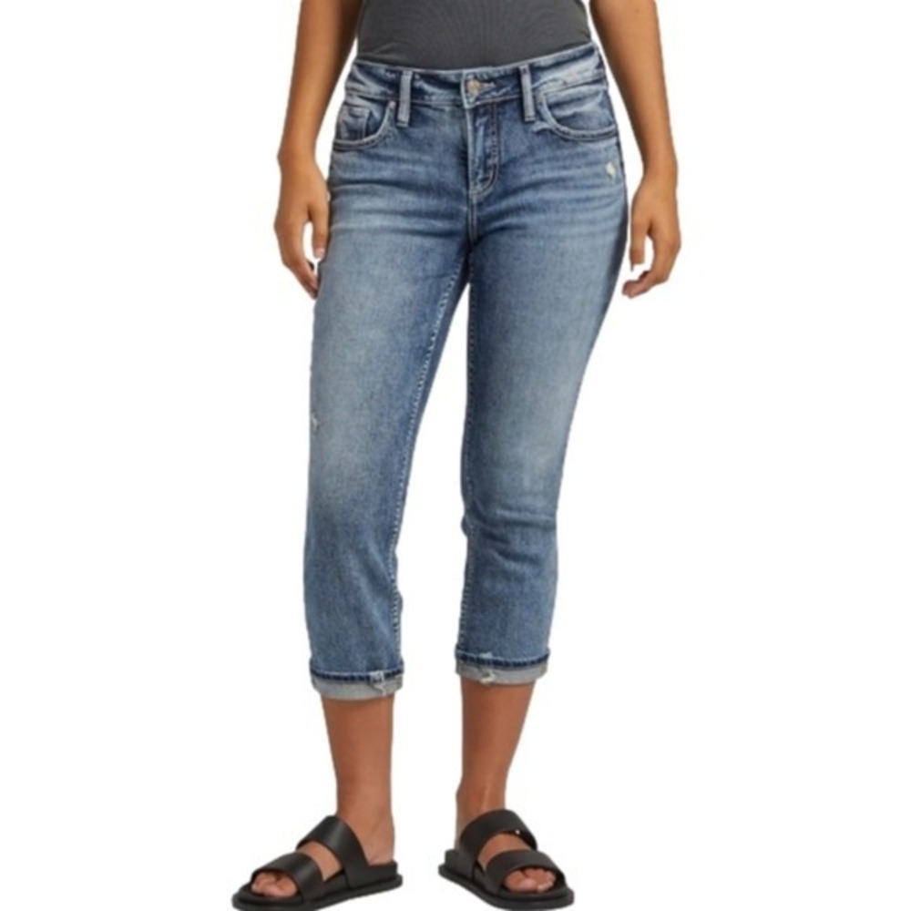 Silver Jeans Co Boyfriend Crop Capri Distressed Blue ombre jeans plus size 36 16